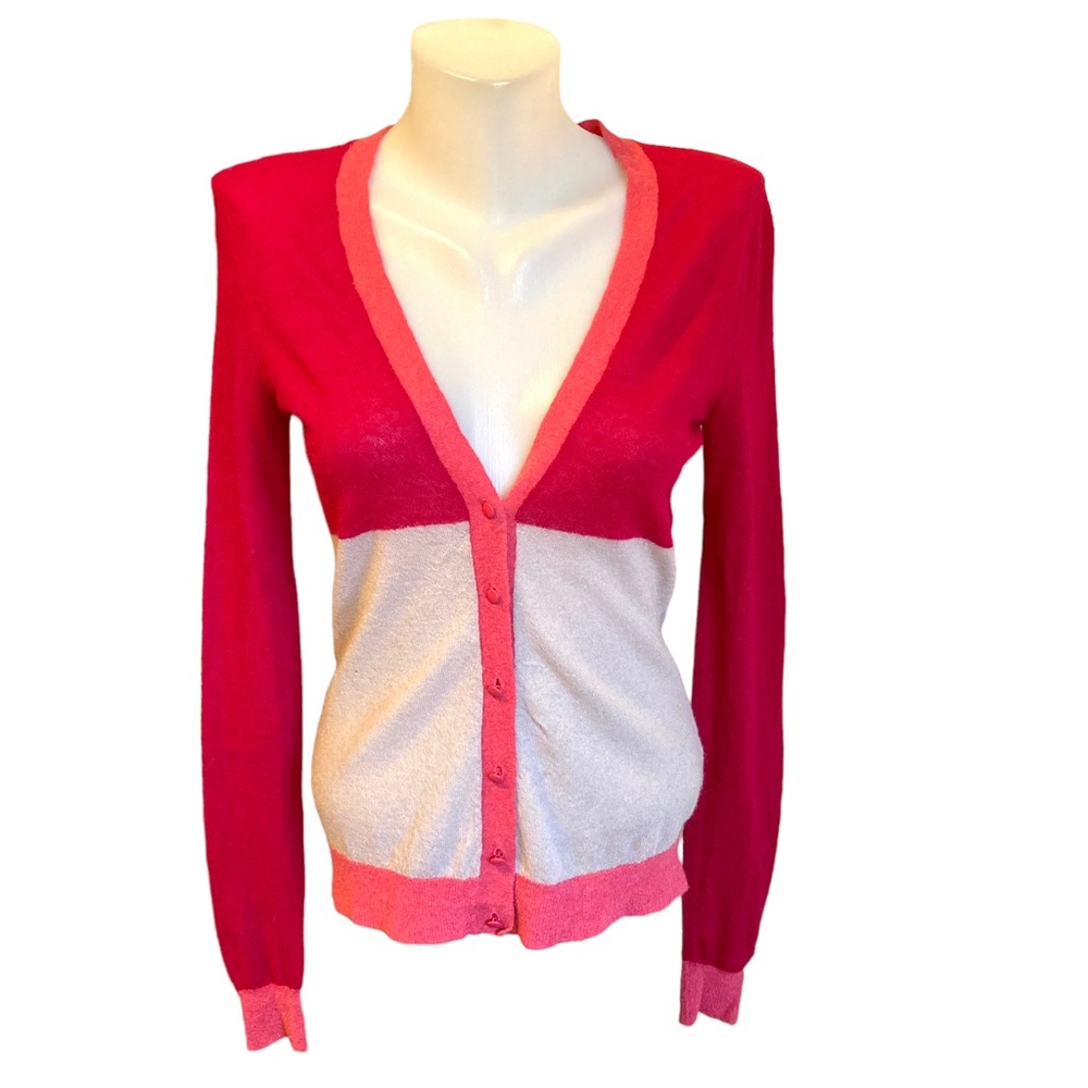 Banana Republic Cardigan XS Sweater Color Block Fuchsia Alpaca Italian Wool